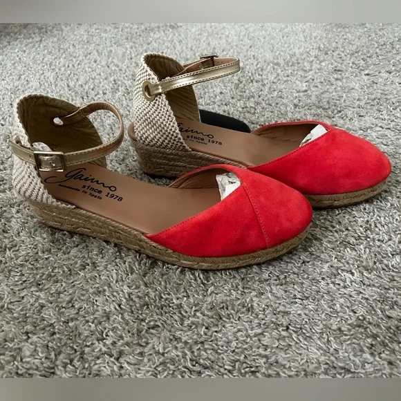 Gaimo Women’s Obi Espadrille Wedge Sandal Sz 40/9 Salmon Suede Round Closed Toe - Picture 4 of 11